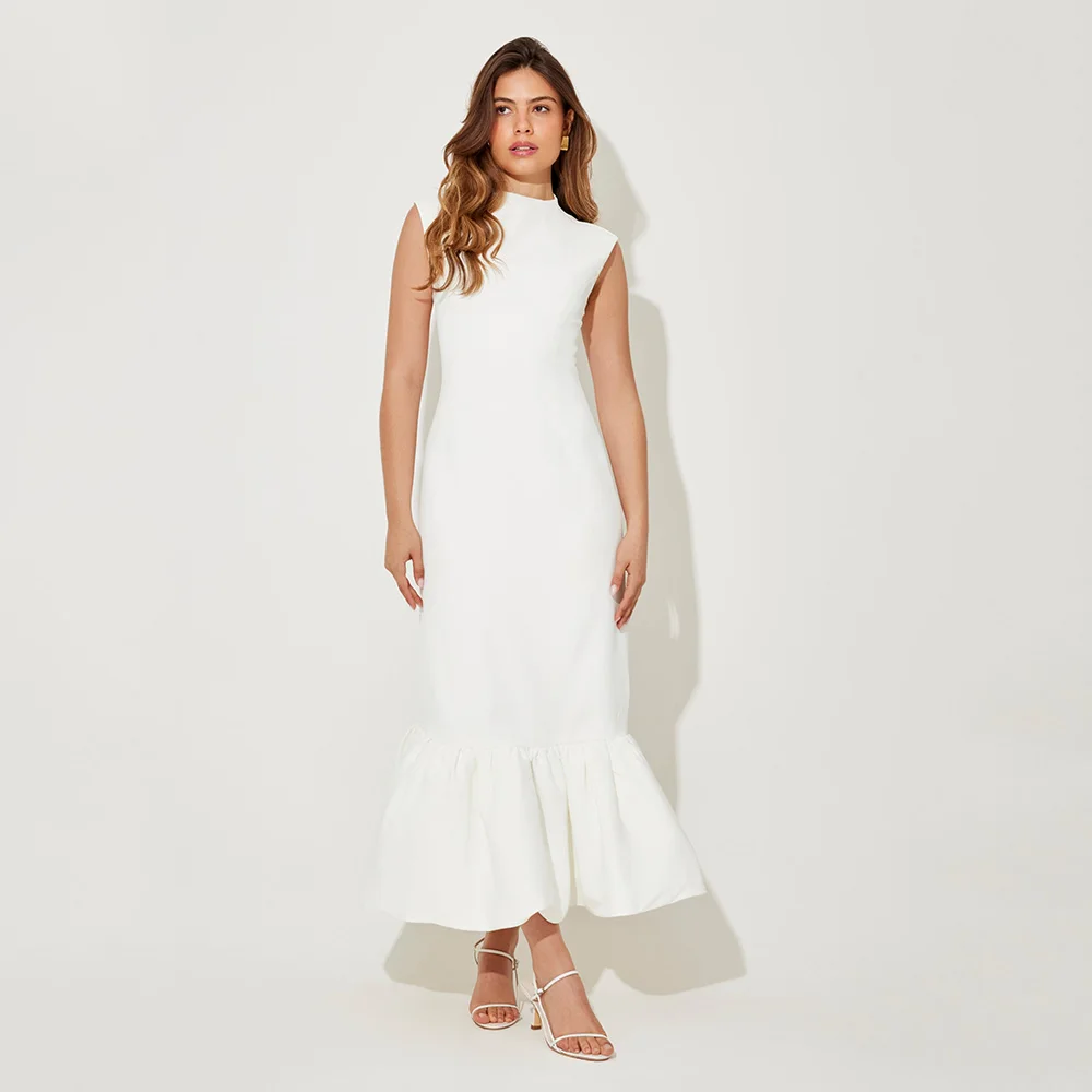 

Коктейльное платье русалки с круглым вырезом без рукавов, платья для выпускного вечера с рюшами до щиколотки, простые вечерние платья для женщин 2025