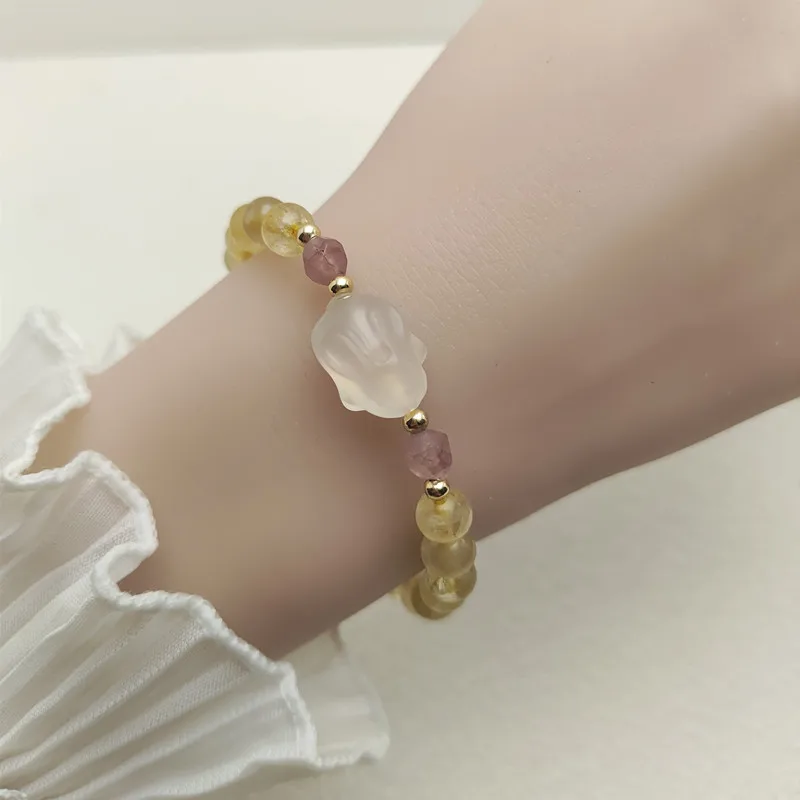 Natural citrine with lychee frozen rabbit bracelet, national style crystal bracelet, bracelet for women