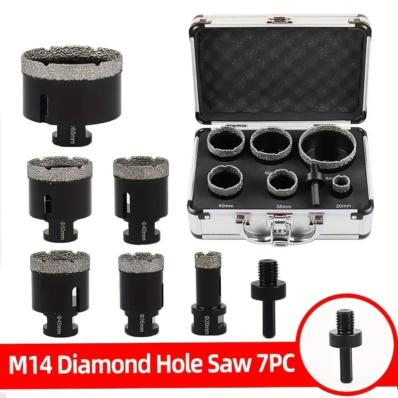 7Pcs M14 Threaded Diamond Tile Drill Bit Set Hole Saw for Tile Marble Drilling 20-68mm Size Suitable for Various Drilling Needs