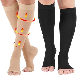 Chaussettes de compression de mollet Parker ouvertes, bas de soutien haut du genou, manchon de compression de mollet long, manchon d'attelle de tibia, 20-30 mmHg, 2 pièces par paire