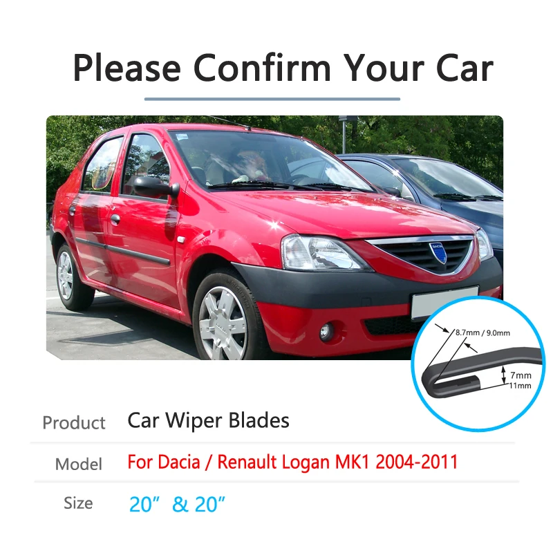 For Dacia Renault Logan 1 I 2004 2005 2006 2007 2008 2009 2010 2011 MK1 Front Windscreen Windshield Accessories Car Wiper Blades