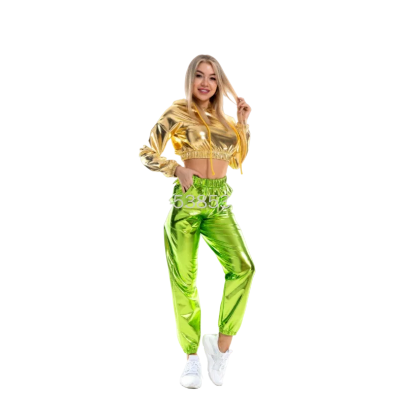 ชุดเต้นลาติน ชุดเต้นสตรีทแดนซ์ ชุดแสดงบนเวที ชุดปาร์ตี้ กางเกงโฮโลแกรม กางเกงเชียร์ลีดเดอร์ทรงหลวม กางเกงเต้นโพลแดนซ์สำหรับไนท์คลับ