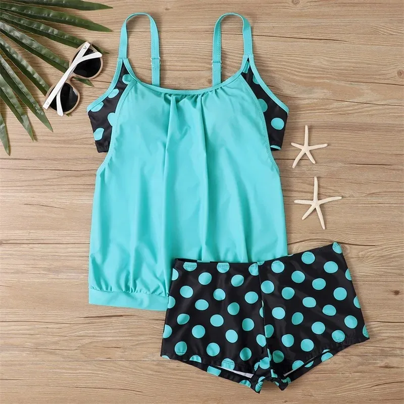 

2 Piece Women's Plus Size Swimwear Spliced Polka Dot Print Split Trunks Swimsuit Summer 2025 New Casual Beachwear Bathing Suit