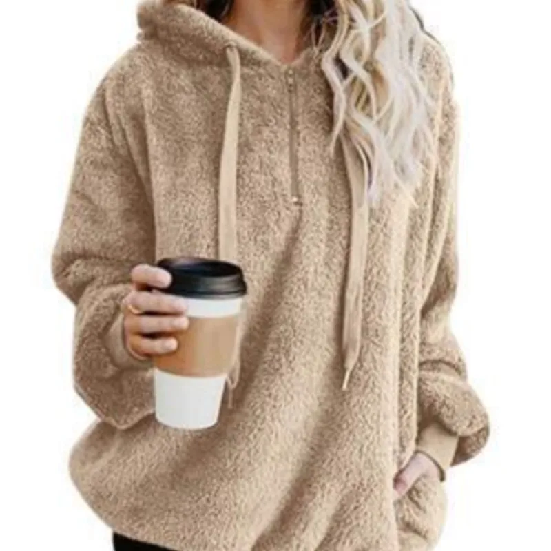 Womens Sherpa Pullover Fuzzy Fleece Sweatshirt Oversized Hoodie with Pockets Winter Hoodies Hooded Loose Coat Warm Streetwear