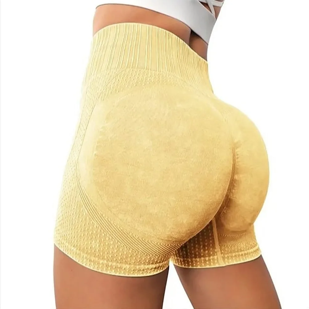 New Peach Hip Yoga Shorts Seamless Washed High Waist Yoga Shorts Running Fitness Speed Drying Sports Shorts