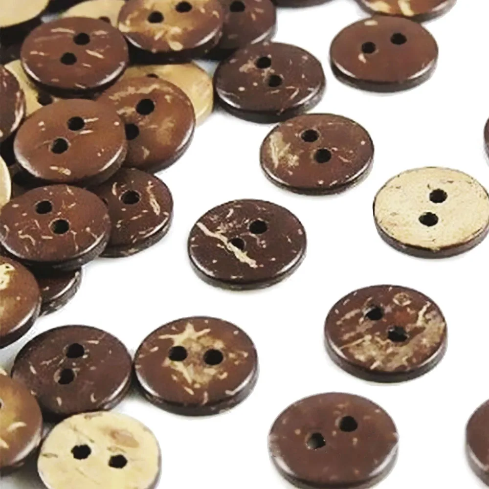 50/100 PCS/Lot 10mm Brown Coconut Shell 2 Holes Buttons Sewing Buttons For DIY Crafts Garment Sewing Accessories