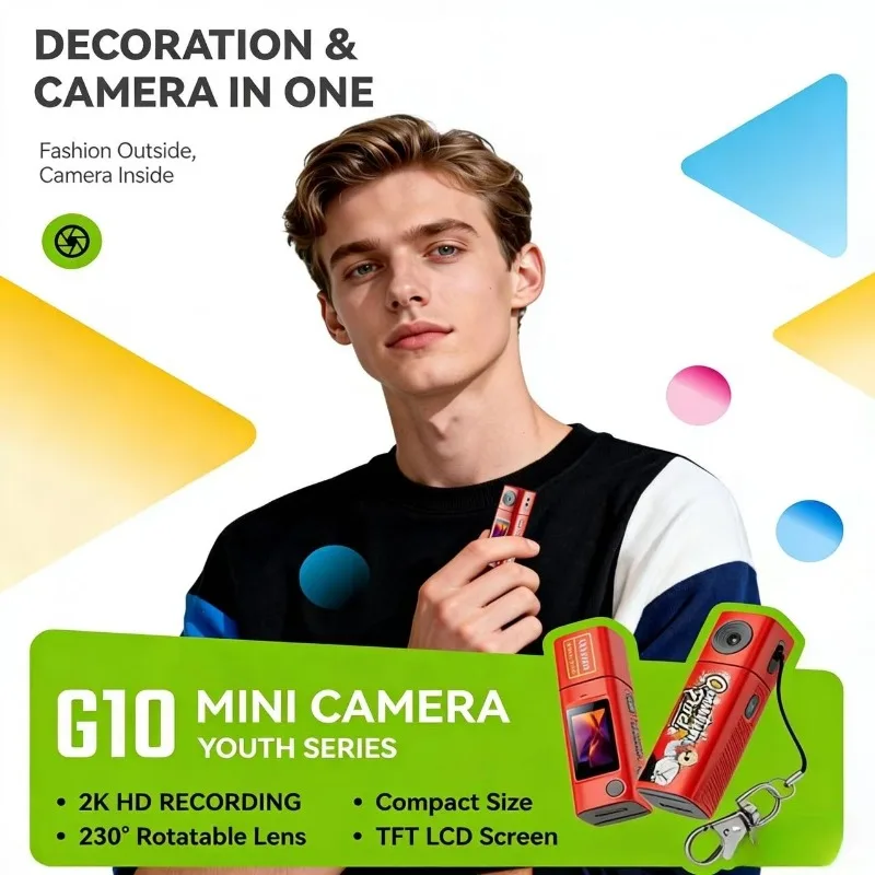 Mini cámara de bolsillo con forma de lápiz labial FZ, cámara digital 2K, llavero con cámara, cámara digital CCD retro portátil, grabadora de video de bolsillo, regalo