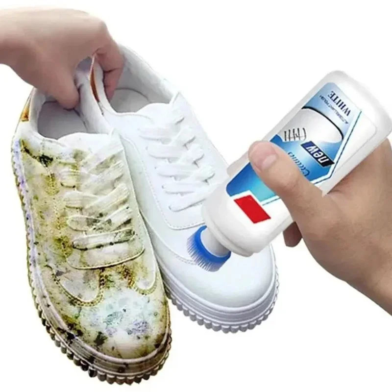 Quitamanchas de zapatos blancos de 100ml, crema blanqueadora, Gel de limpieza multiusos con cepillo para zapatillas de deporte, zapatos de cuero sin agua