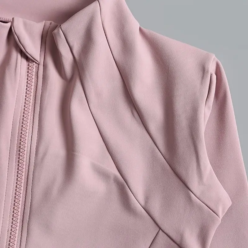 سترة رياضية بياقة واقفة سريعة الجفاف للنساء بقصة ضيقة وسحاب لليوجا وأكمام طويلة قابلة للتنفس للجري وركوب الدراجات #6