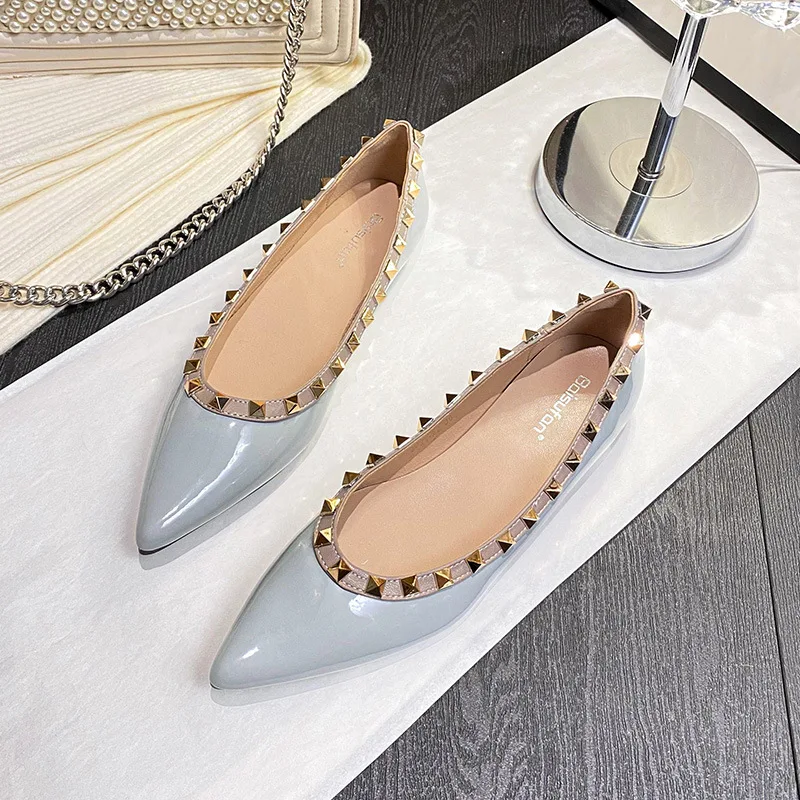 

Fashion Pointed Toe Women Shoes Rivet Slip on Flats Spring Cover Heel Mary Janes Outdoor Zapatos Mujer