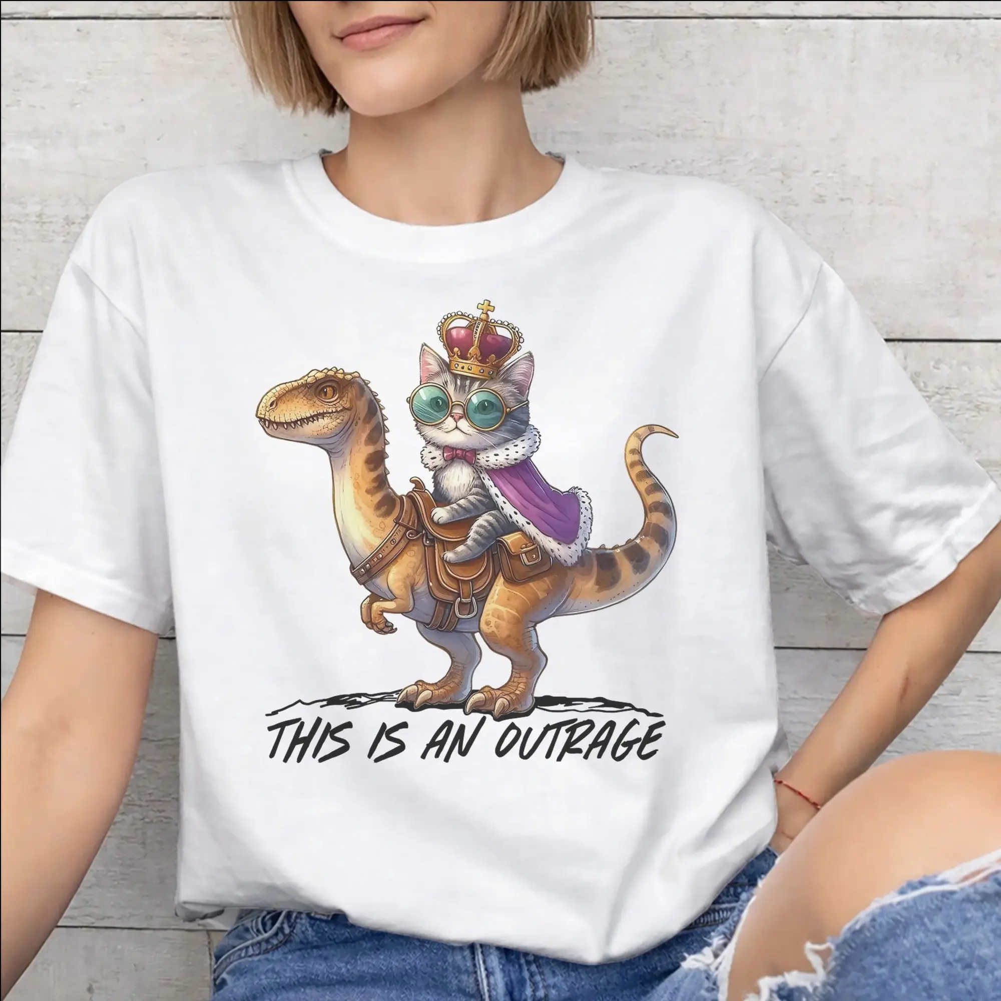 Graphic Printed This Is An Outrage Princess Donut Cat  T Shirt For Unisex  Pure Cotton T-shirts Short Sleeve Clothing