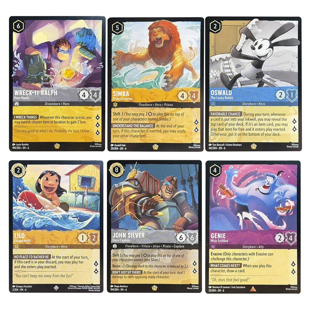 Lorcana Regular Chapter 6 Azurite Sea Maui Baymax Calhoun Genie Jasmine John Silver Lilo Legendary English Board Game Cards