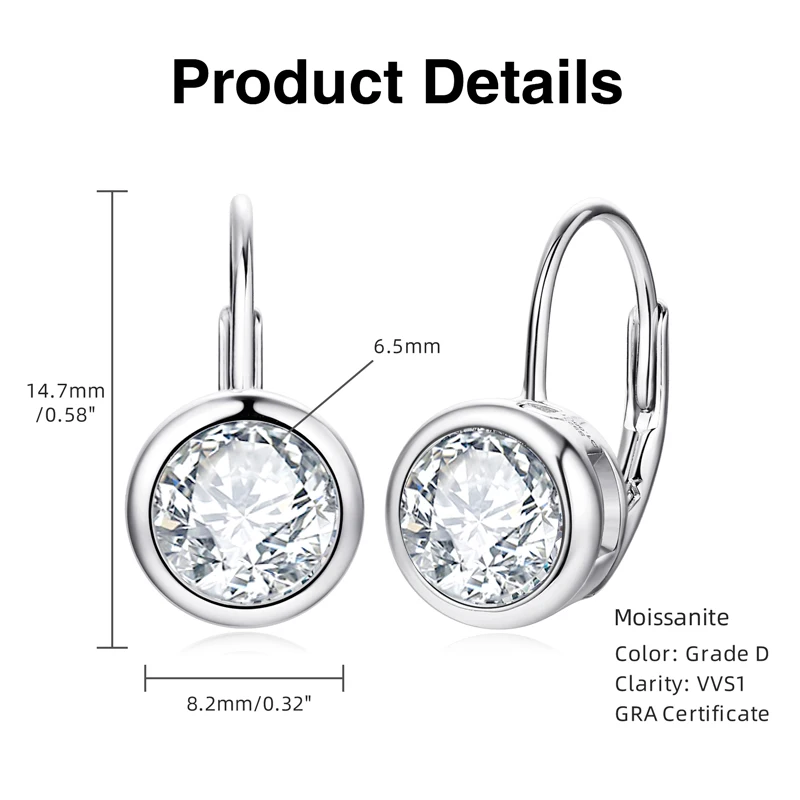 Lnngy Brinco Prata 925 Sterling Silber Creolen für Damen, zertifiziert, 6,5 mm/8 mm, Moissanit-Diamant-Ohrring, Schmuck, Geschenk – Detail 2