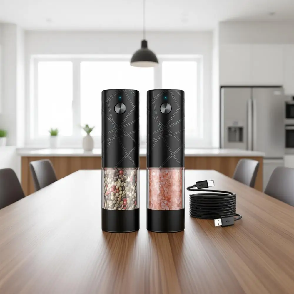 

Электрическая мельница для соли и перца, перезаряжаемая через USB, с теплой светодиодной подсветкой, регулируемой степенью грубости помола, автоматическая мельница большой емкости