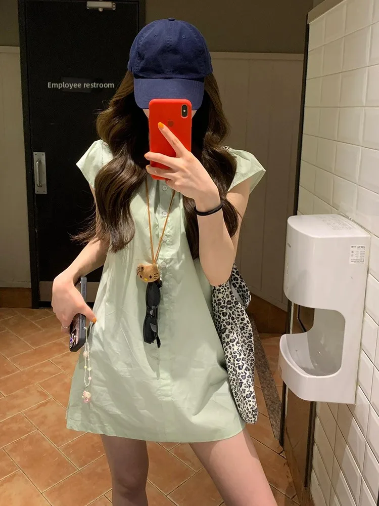 

Fuyan Mint Green Short Sleeve Casual Loose Women's Shirt Summer New Style Small Size Mid-Length Top round Neck Pullover