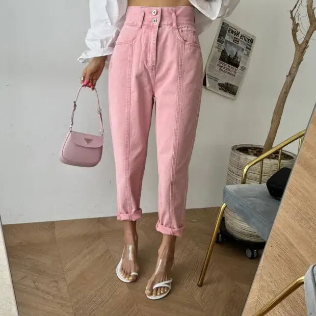 

High Waist Straight Leg Jeans Women's Casual High Waist Denim Pants Spring Summer Autumn Fashionable Slim Fit Blue Cotton