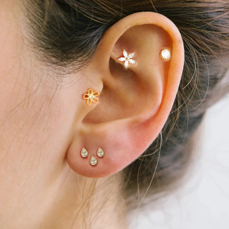 3PC zestaw kolczyków do piercingu chrząstki Tragus ze stali nierdzewnej dla kobiet złoty kolor Helix Tragus kolczyk w kształcie ucha biżuteria — zdjęcie 3