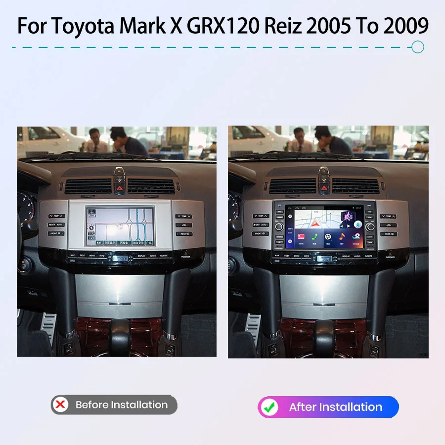 Car Radio For Toyota Mark X GRX120 Reiz 2005 To 2009 Wireless CarPlay Android Auto Navigation Stereo Multimedia Video Player