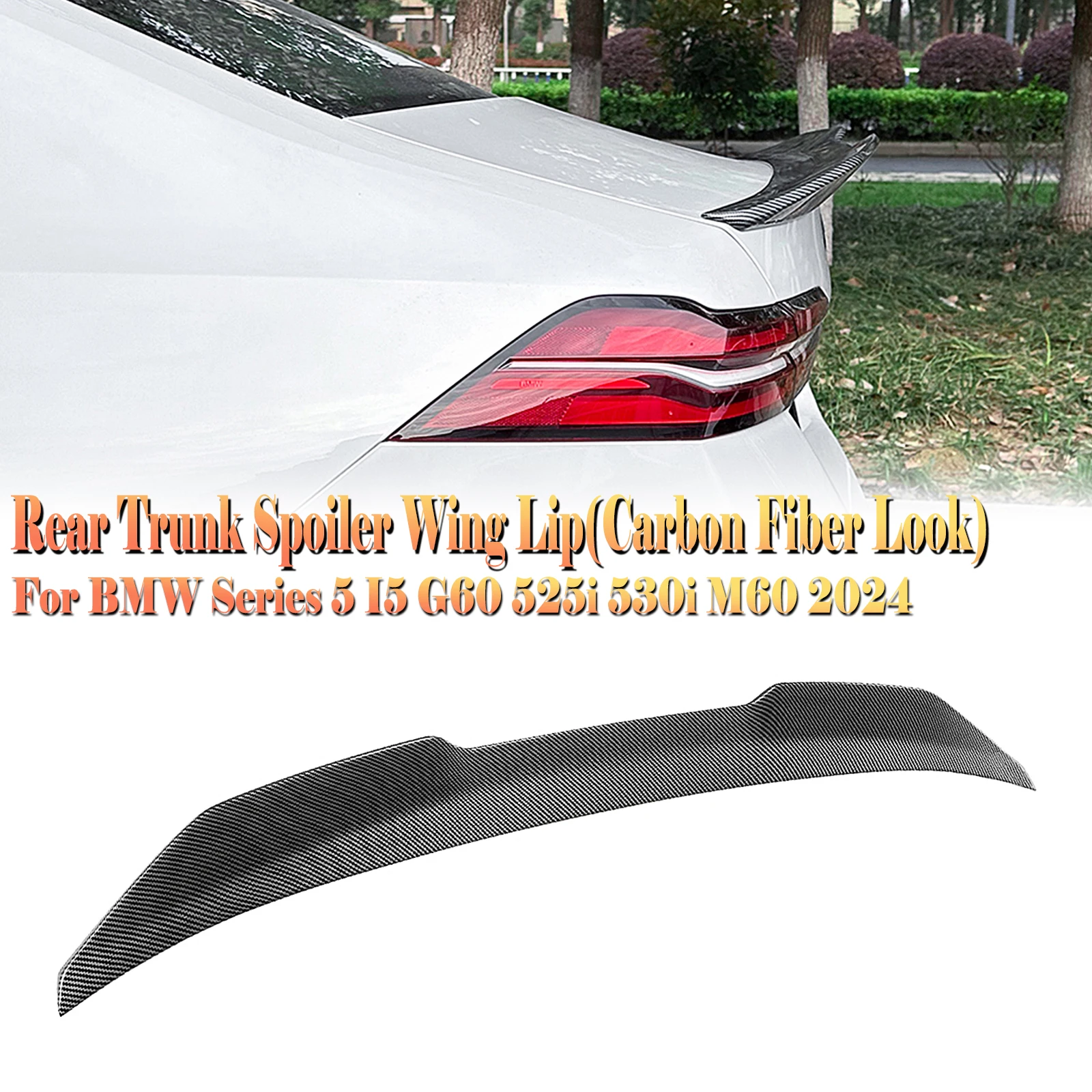 

For BMW 5 Series i5 G60 520i 525i 528i 530i 535i M60 2024 Rear Trunk Lid Spoiler Wing Carbon Fiber Look/Gloss Black Splitter Lip