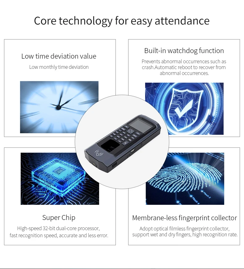 Biometric Fingerprint Password ID card Access Control System Supports 25 languages Device for Employee Time in and Time Out