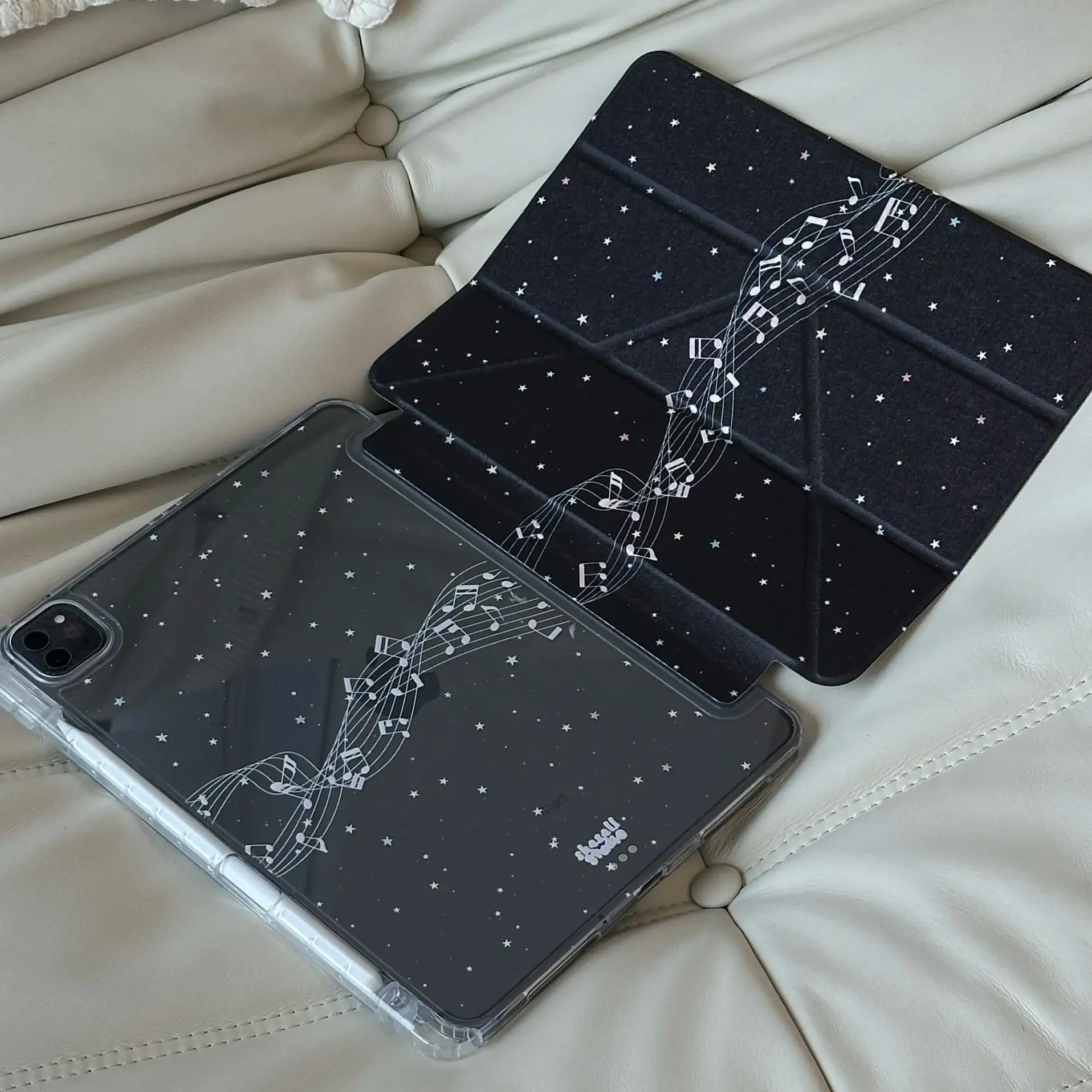 

Korean Ins Vintage Black Music Score For iPad Case iPad 10 Air 7 6 5 4 10.9" 11" 10.2" Y-Fold Shockproof Cover with Pencil Slot