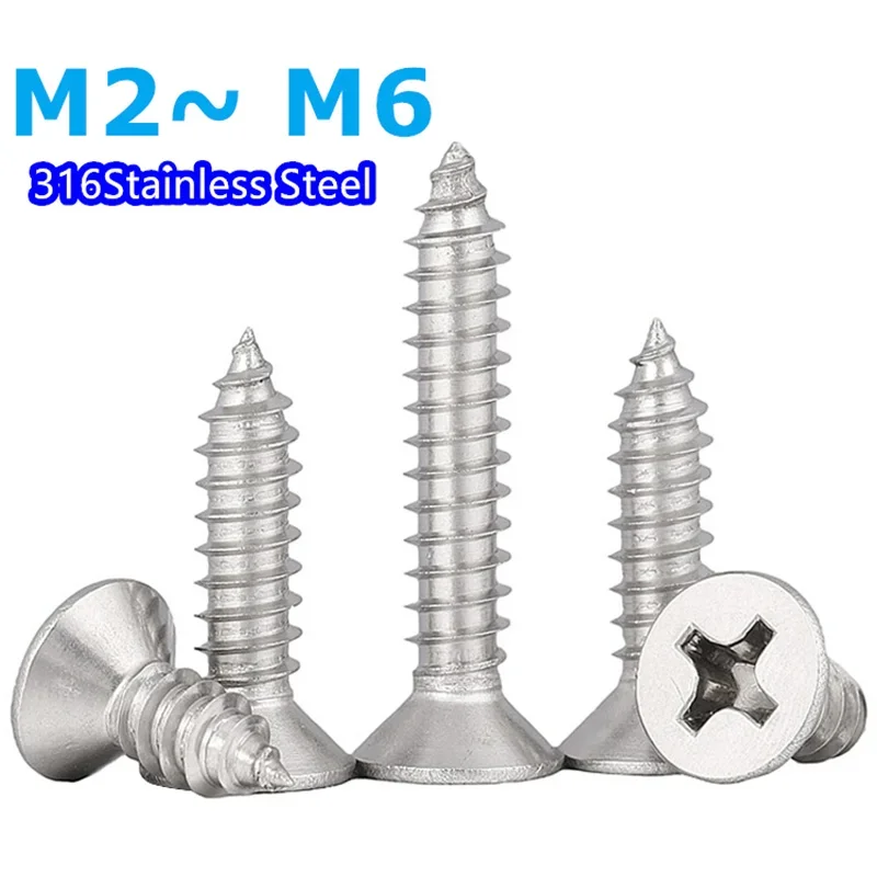 M2-M6 Cross Recessed Countersunk Flat Head Self-tapping Screw 316Stainless Steel Phillips Furniture Screw  Wood Screw