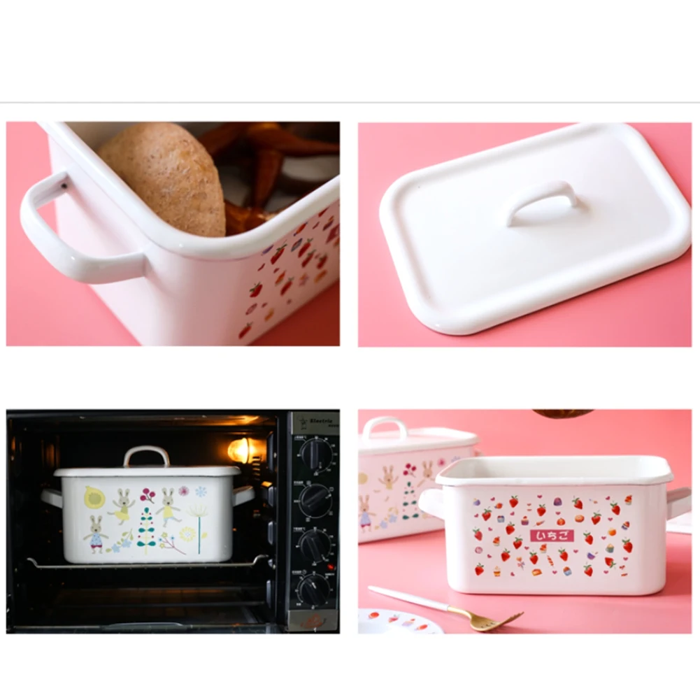 Thickened Enamel Food Crisper Bread Box Snack Box Toast Box Storage Box Can Be Put in Refrigerator Oven B