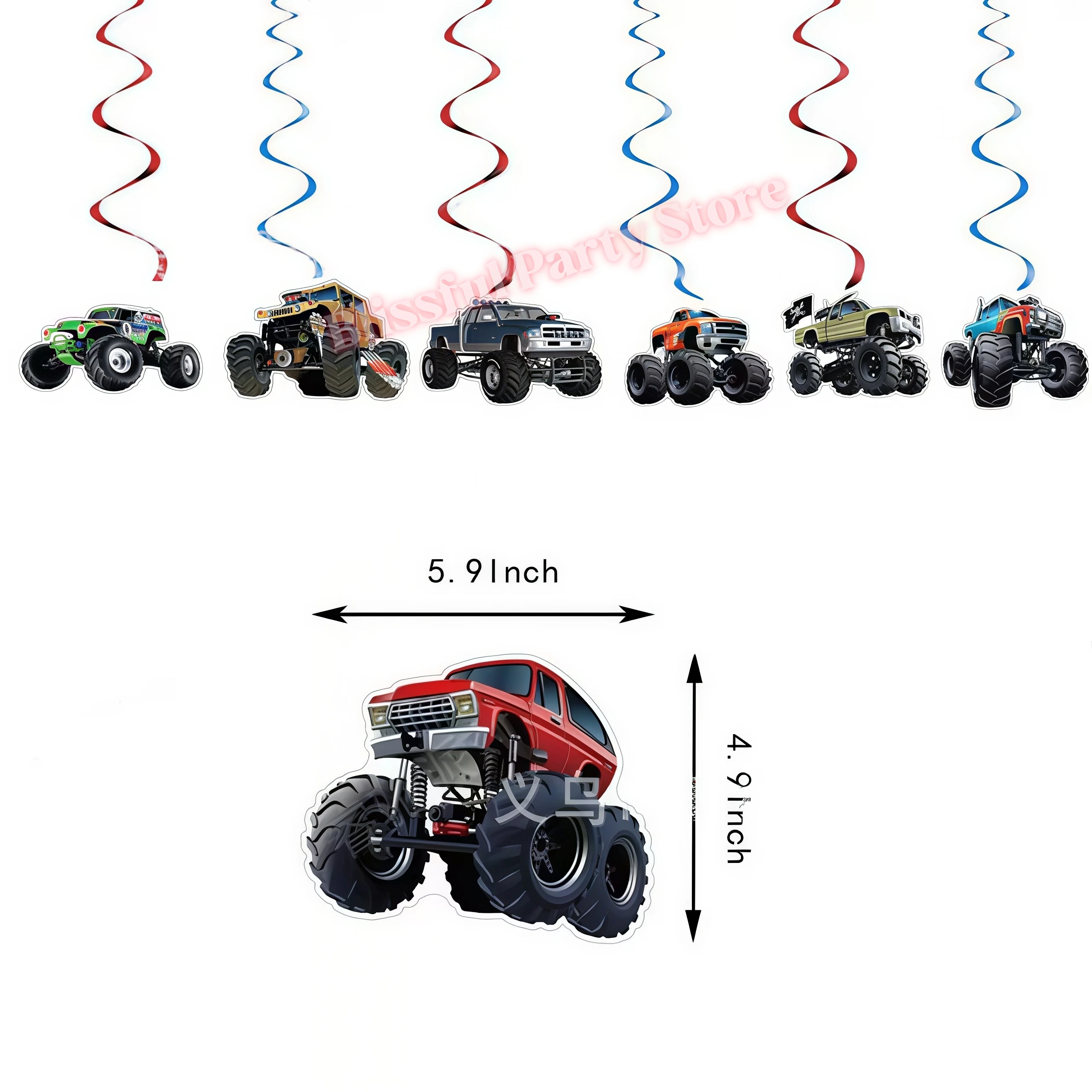Monster Truck Party-Zubehör Jungen Rennwagen-Party-Dekorationen Teller Becher Luftballons Banner für Kinder Jungen 2. Geburtstag Party-Dekorationen – Detail 11