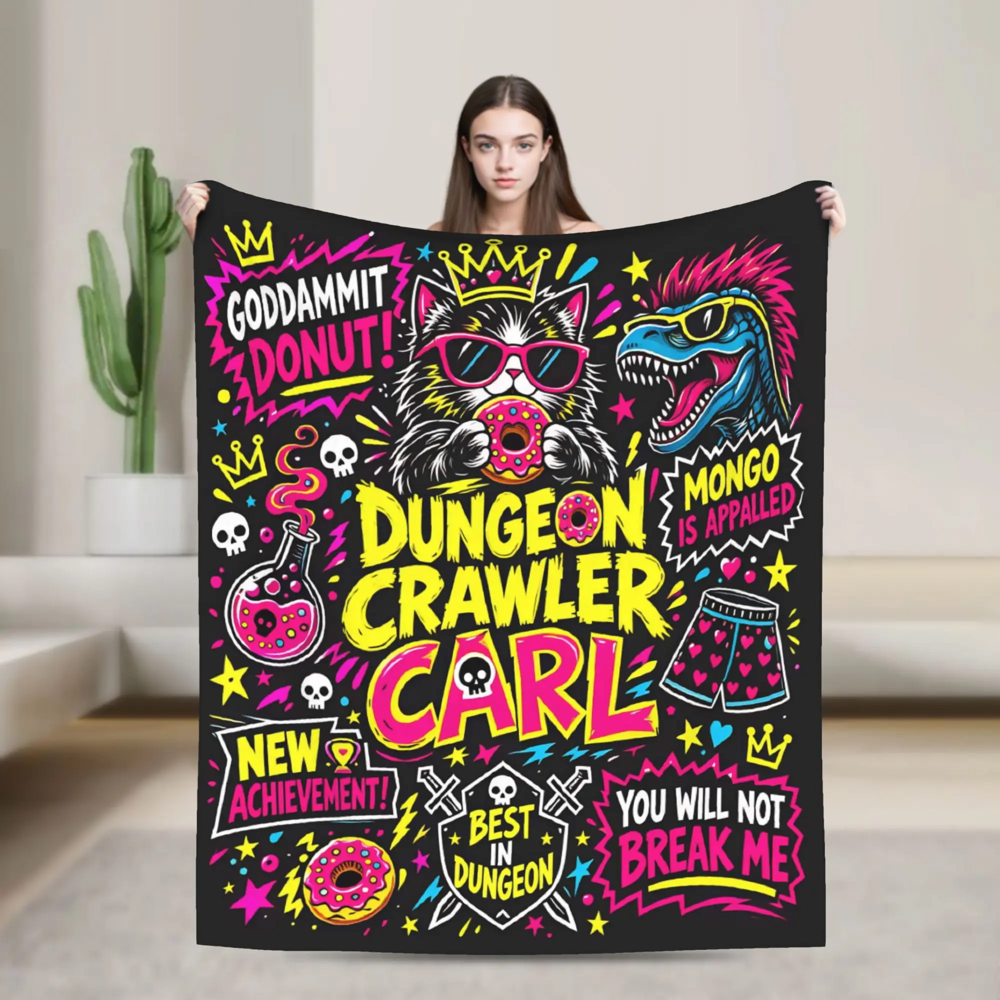 Retro Dungeon Crawler Carl LitRPG Princess Donut Gamer Blanket Winter  Comfortable Throw Blanket Flannel Bedspread Bed Cover