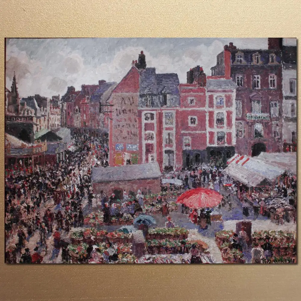 Impressionist Landscape Canvas Art Camille Pissarro Oil Painting Handmade Artwork Fair on a Sunny Afternoon Dieppe High Qaulity