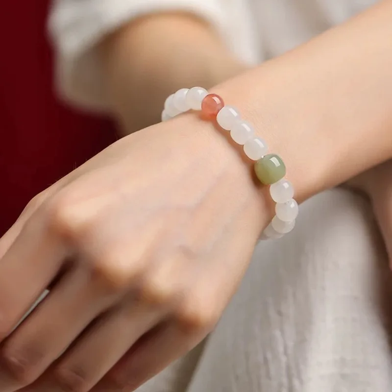 2026 Natural Hetian Jade Bracelet Mutton Fat White Jade Handstring For Men Women Plain Circle Lucky Bead Light Luxury Exquisite view 2