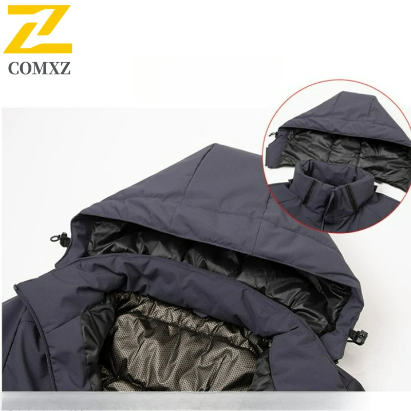 Luxuriöse Herren-gepolsterte Jacke, abnehmbare Kapuze, Schnee, Skifahren, dicker warmer Mantel, Komfort, Camping, Graphen, selbsterwärmender, winddichter Wintermantel