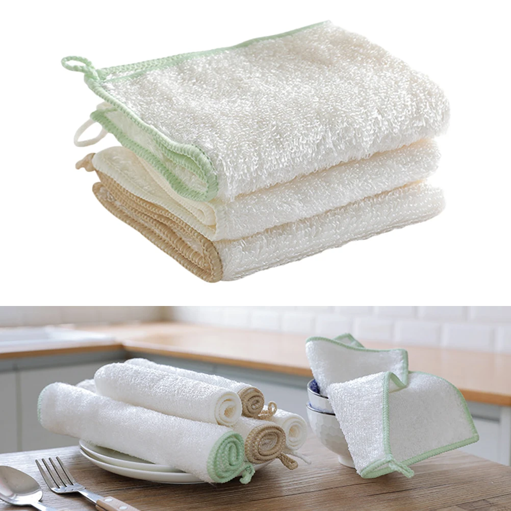 

3 PCS Bamboo Fiber Dish Towel Dishes Cloth for Kitchens with 10 Cloths Dishcloth Water Absorption Restaurant Absorb