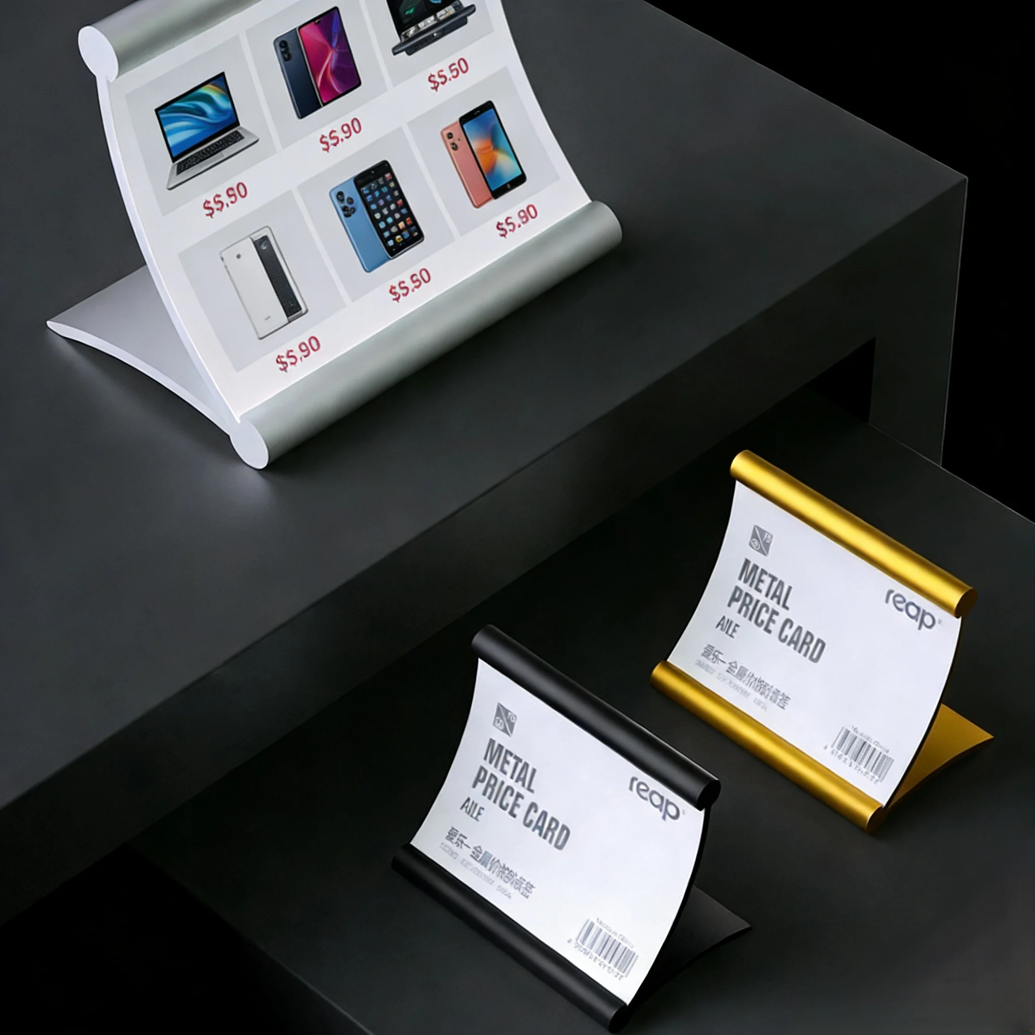 70x50mm Quality Metal Price Label Holder Tag Small Aluminum Sign Holder Table Number Menu Label Card Holder Display Stand