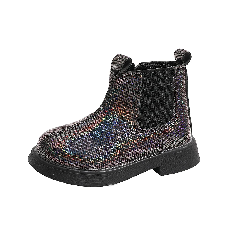 Autumn Spring Children Short Boots Girls Crystal Chelsea Boots Little Princess Bling Bling Baby Shoes Kids Leather Boots