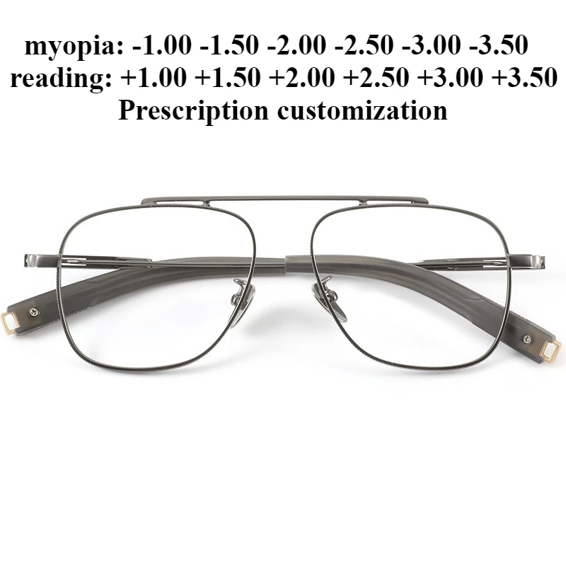 

55 мм новая оправа для очков с двойным мостом, титановая модная полнокадровая оправа для близорукости, большая оправа, мужские очки для чтения с блокировкой синего света