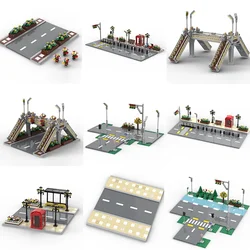 Building blocks 60304 Urban road floor road T-type road plate street light luminous bridge pedestrian straight