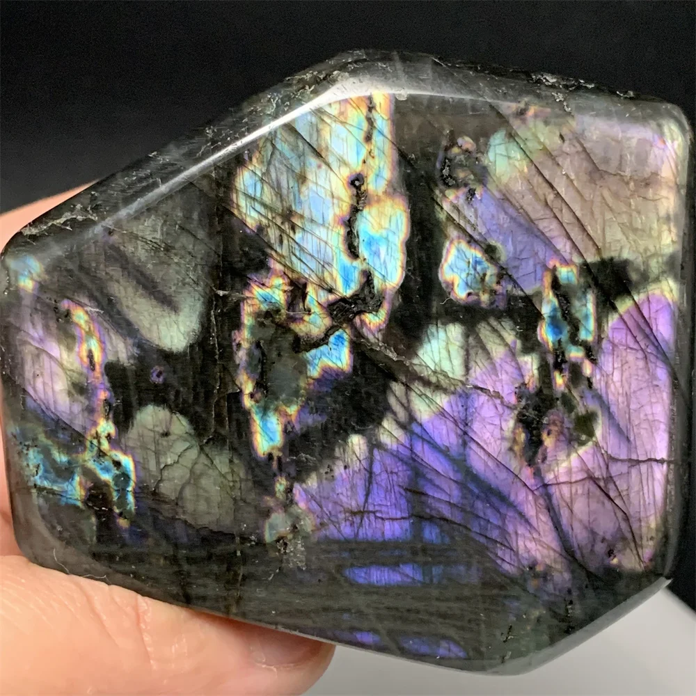 Particular Natural Rare Orange Pink Light Labradorite Ornament Purple Light Labrador Blocks Colorful Black Body Labradorite Bead