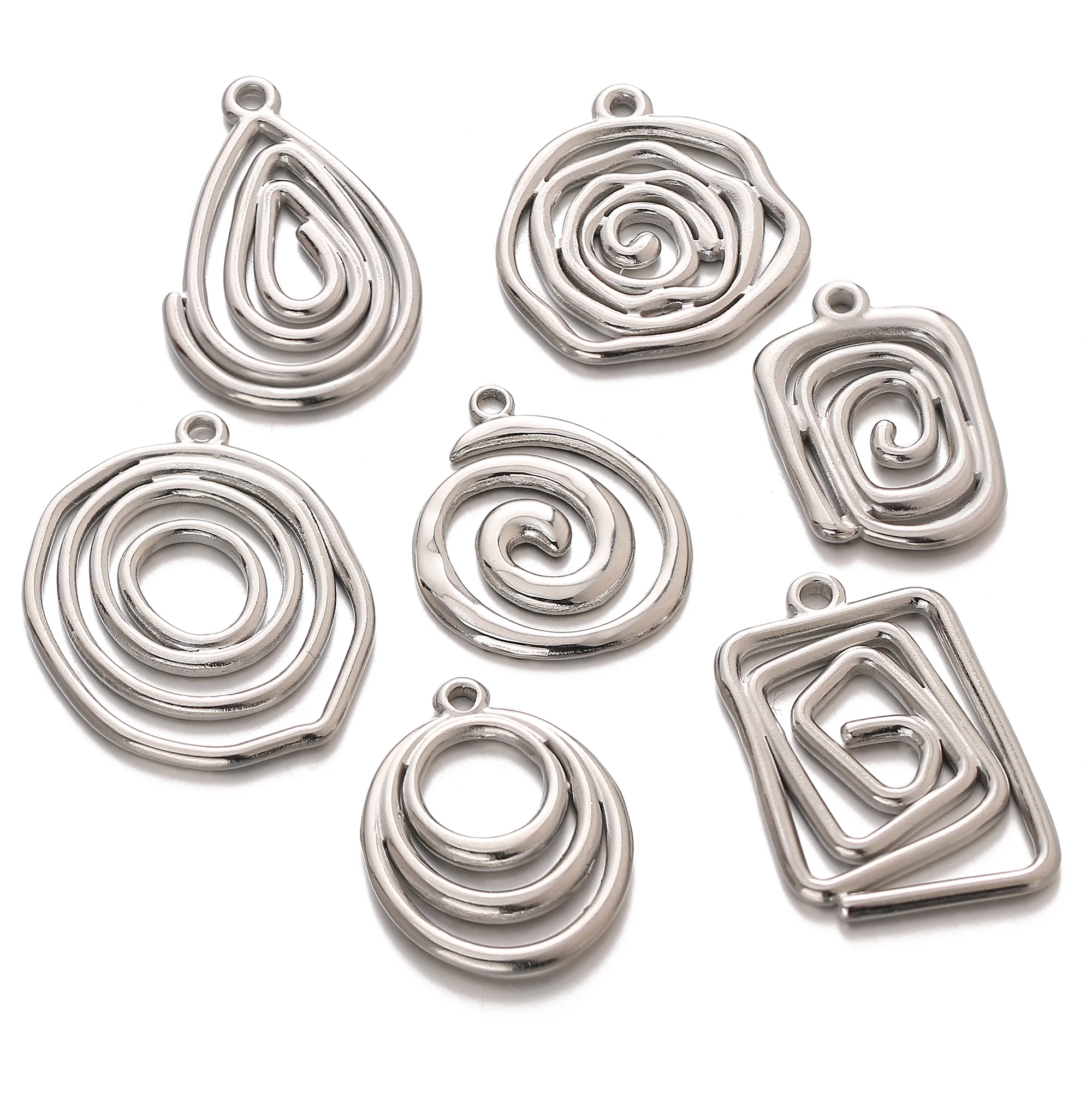 3PCS Stainless Steel Fashion Irregular-Shaped Geometric Spiral Earrings Pendant DIY Making Minimalist Style Earrings Accessories