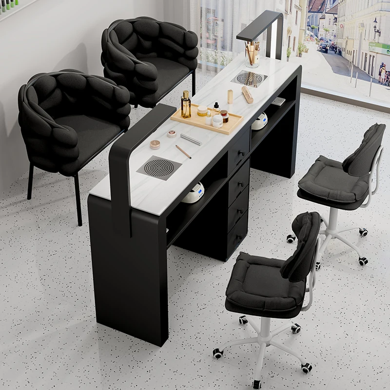 

Dust Collector Nail Table Professional Beige Workstation Designer Nail Desk Salon Storage Black Stolik Do Manicure Furniture
