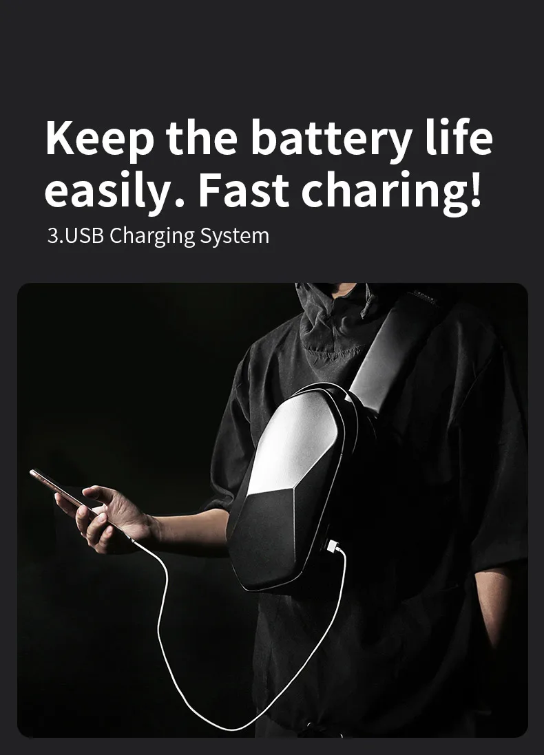 BANGE Hard Shell Design 3.0 USB Charging Crossbody Bag Shoulder Bags Male Waterproof Short Trip Chest Bag Pack for Men Sling Bag image 5
