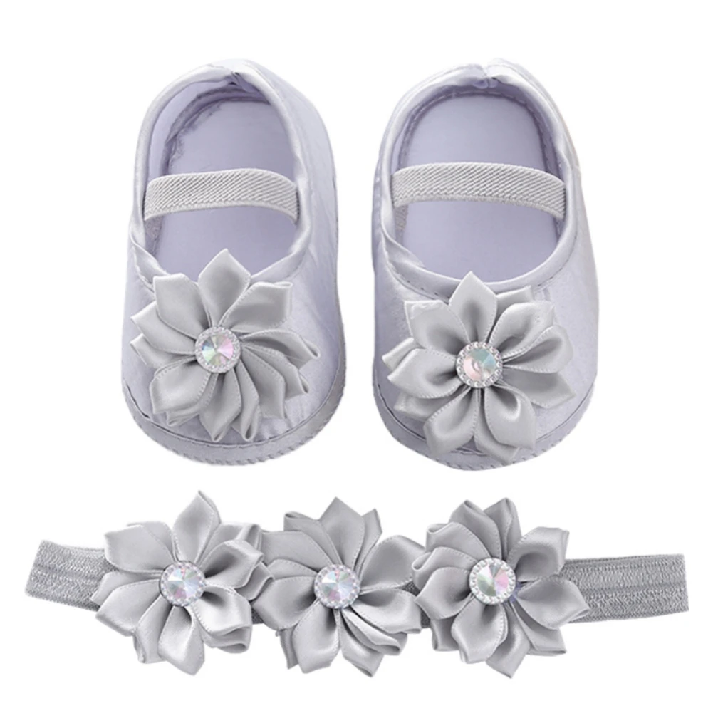 Newborn Baby Girls Flats Shoes with Headband Lovely Princess Shoes Toddler Infant Flower Pearl Cotton Shoes 0-12M