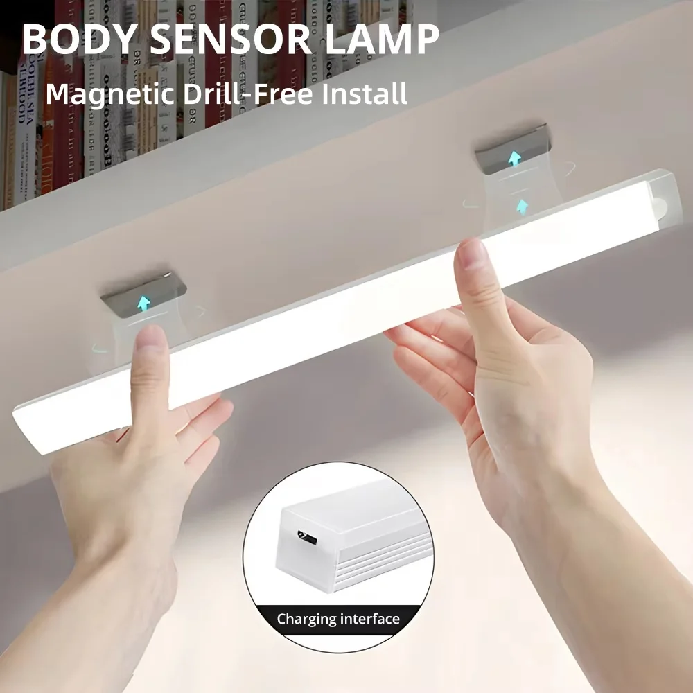 30cm LED Long Strip Induction Lamp USB Rechargeable Motion Sensor Under Cabinet Light for Kitchen Bedside Entrance Detector Tube