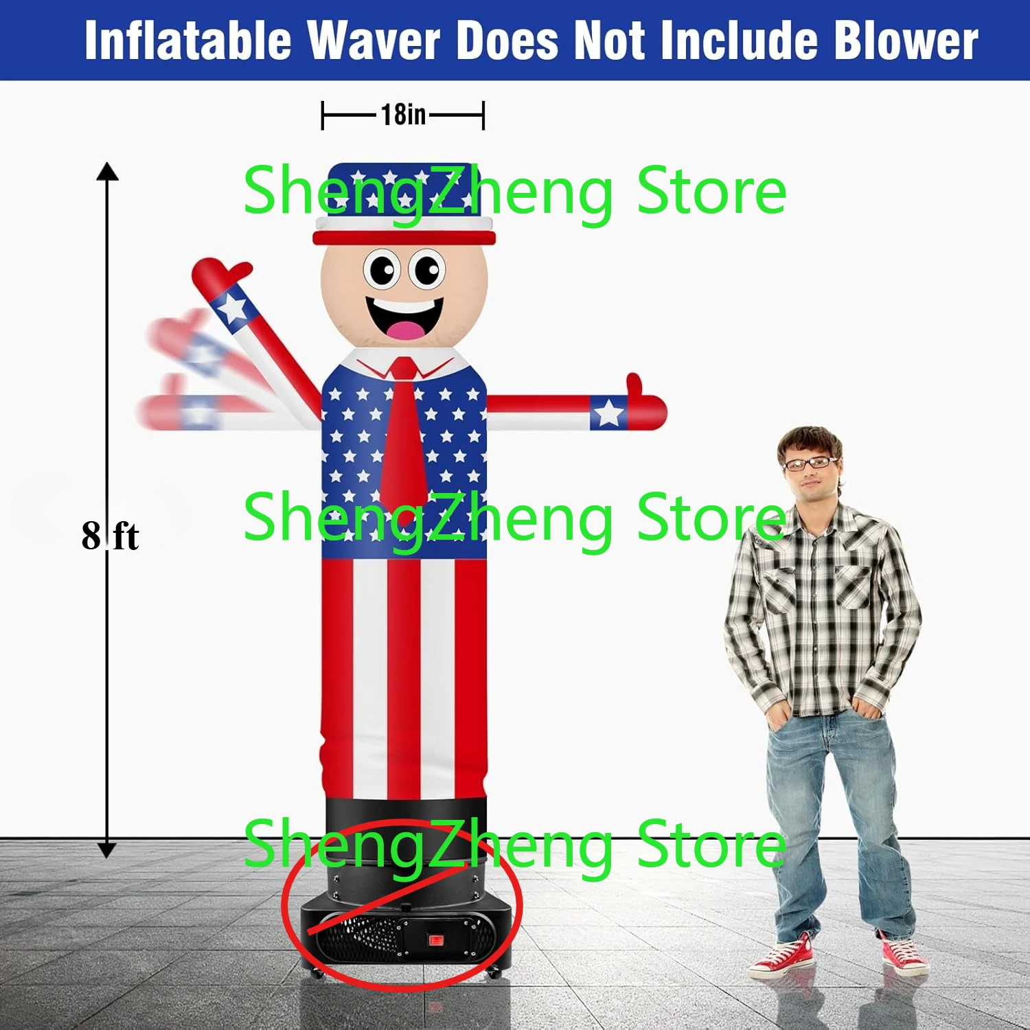 1Pcs 8FT Tall Inflatable Wavers American Flag Inflatable Tube Man (18''Diameter)  for Outdoor Decoration (Blower Not Included)