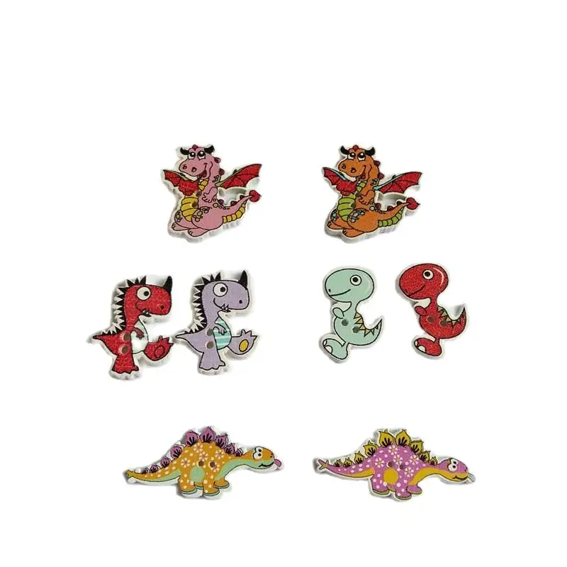 50pcs Mixed Style dinosaur Buttons For Handmade wooden buttons Craft Fit Sewing And Scrapbooking Accessories 2 Holes