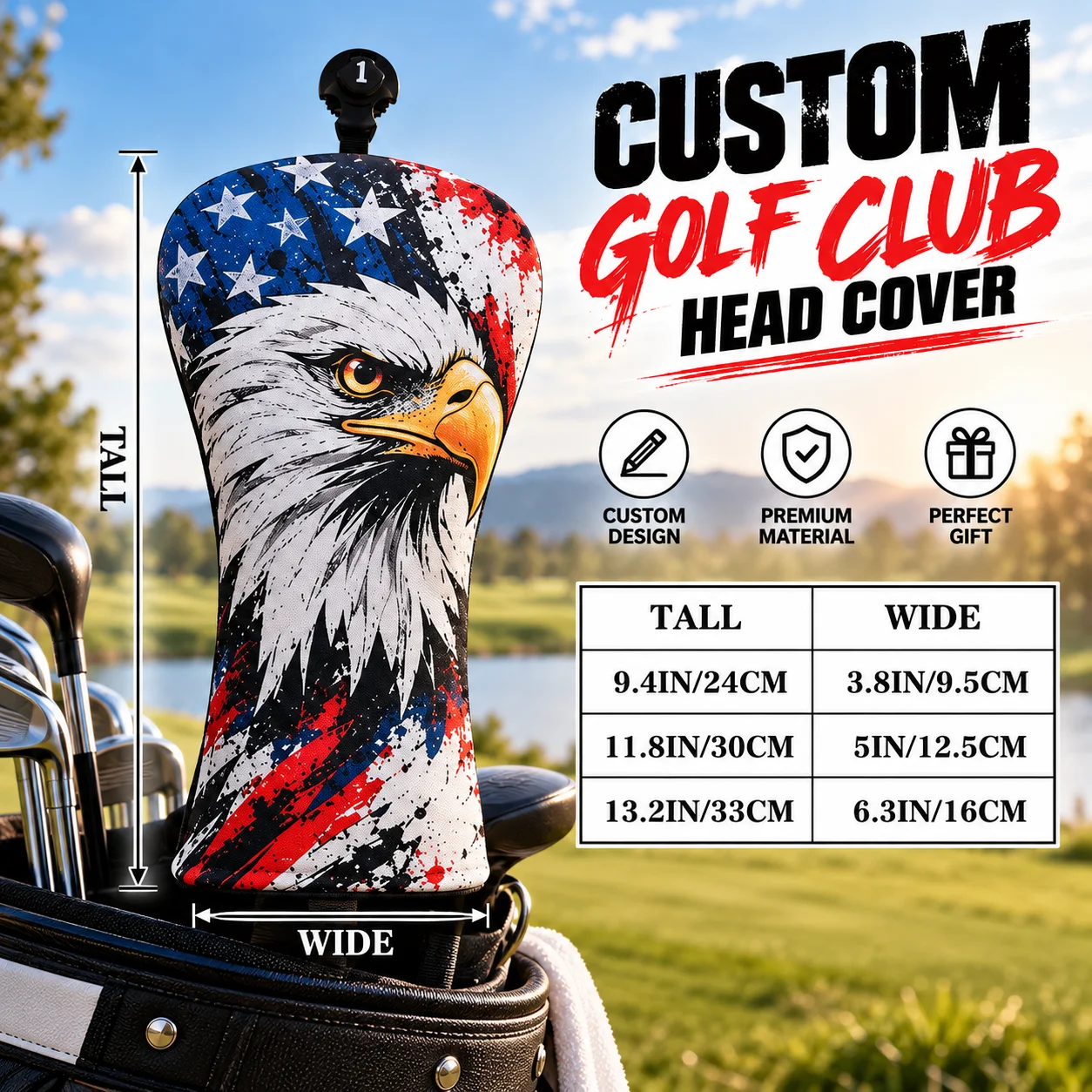 Personalized Golf Headcover Custom Golf Club Cover with Name Photo Logo Printing Water Resistant Oxford Fabric for Drivers Gifts