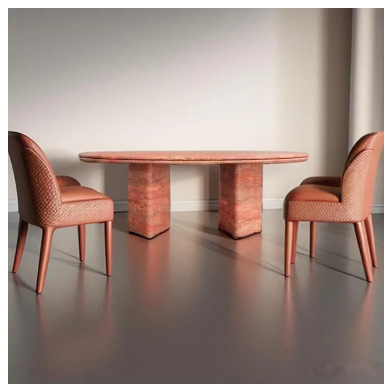 Oversized Travertine Dining Table - Italian Modern Vintage Style, Custom Natural Stone Desk with Unique Shape