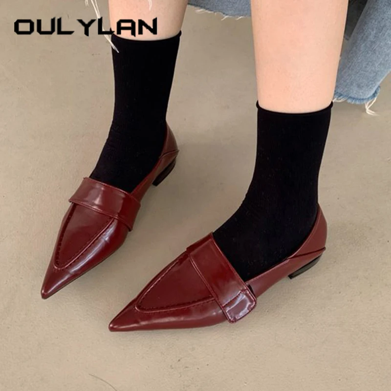 

Oulylan Women Fashion Comfort Flat Shoes Retro Classic Pointed Toe Leather Footwear Casual Lightweight Low Heeled Shoes