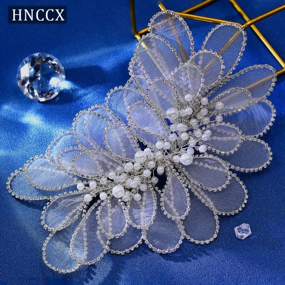 HNCCX Gold Silver Color Wedding Headband Handmade Mesh Bride Headpieces Pearl Hair Accessories Bridesmaids Headwear CP681 image 5