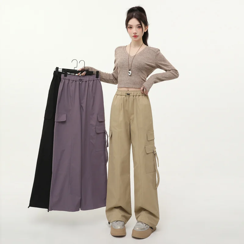 

Functional American-style paratrooper cargo pants for outdoor hiking2025New autumn and winter wide-leg pants, versatile and tren